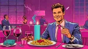 Ryan Seacrest enjoying a romantic dinner for two with pasta and wine.