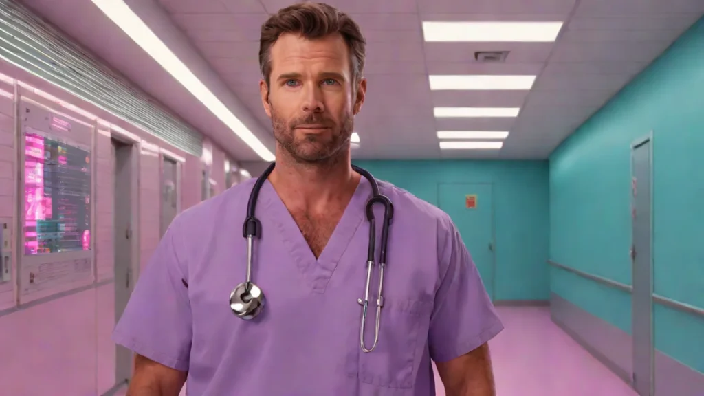 Actor Scott Foley appearing as a doctor in a hospital setting for Scrubs revival.