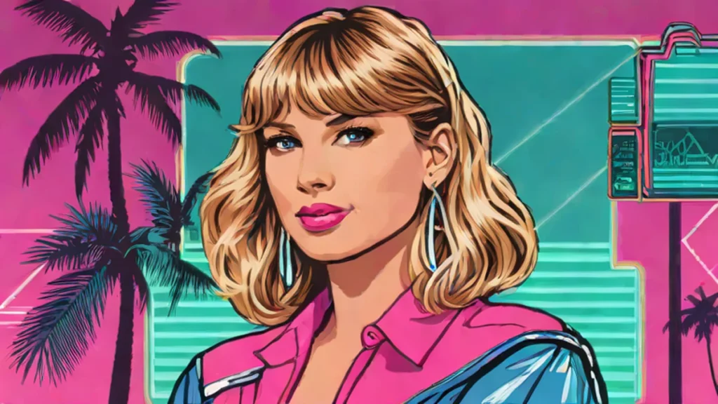 Taylor Swift smiling alongside a graphic representing a large charitable donation for a fundraiser.