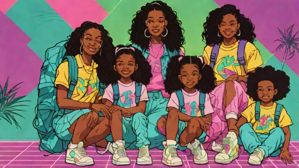 Teyana Taylor posing outdoors with her two young daughters wearing backpacks for back to school.
