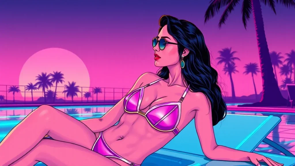 Adult woman posing in a supportive and stylish underwire bikini top by a swimming pool.