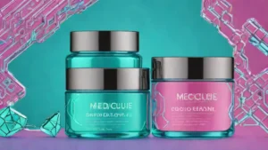 Comparison between authentic heavy glass Medicube cream jar and a cheap plastic counterfeit skincare container.