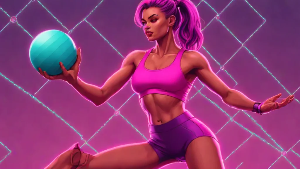 An adult woman performing a rotational wood chop exercise with a medicine ball for core strength.