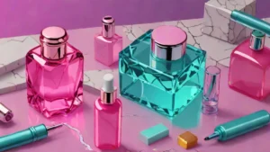 High-end hyaluronic acid serum and skincare products resting on a white marble vanity surface.