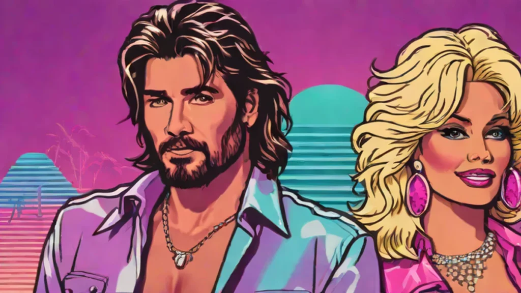 A close-up portrait of Billy Ray Cyrus and Dolly Parton smiling together.