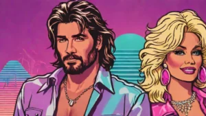 A close-up portrait of Billy Ray Cyrus and Dolly Parton smiling together.