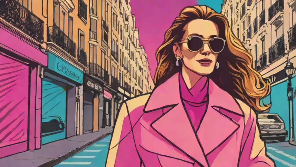 Celine Dion walking through Paris wearing high-fashion Alaïa winter collection clothing and sunglasses.