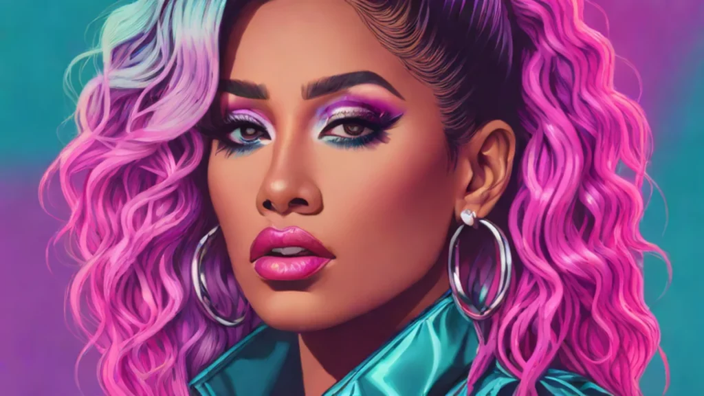 Close up portrait of Cardi B with expressive facial features and glamorous makeup.