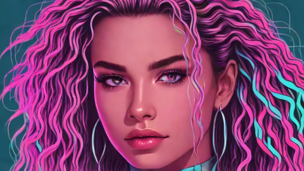 Close up of an adult woman with shiny, zig-zag crimped hair textures.