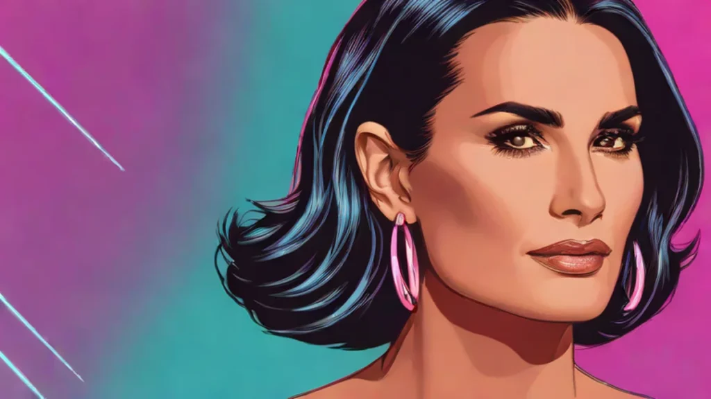 Close-up portrait of Demi Moore sporting a sleek, glossy chin-length faux bob hairstyle.