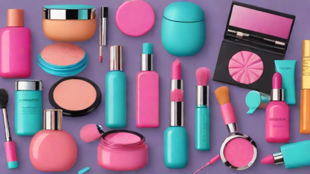 A collection of high-end makeup and skincare products arranged on a vanity.