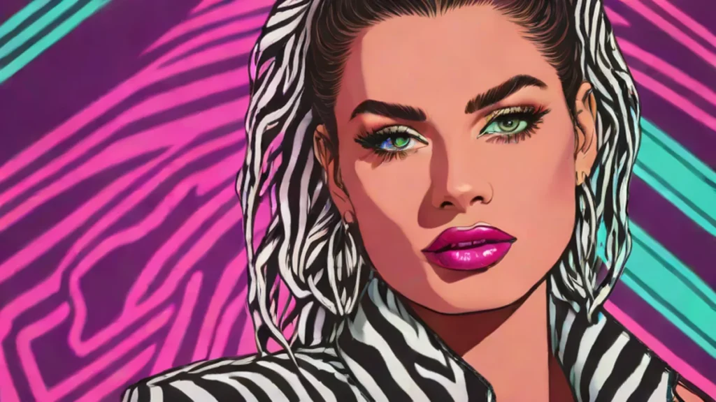 A close-up portrait of a woman wearing a trendy zebra print fashion top.