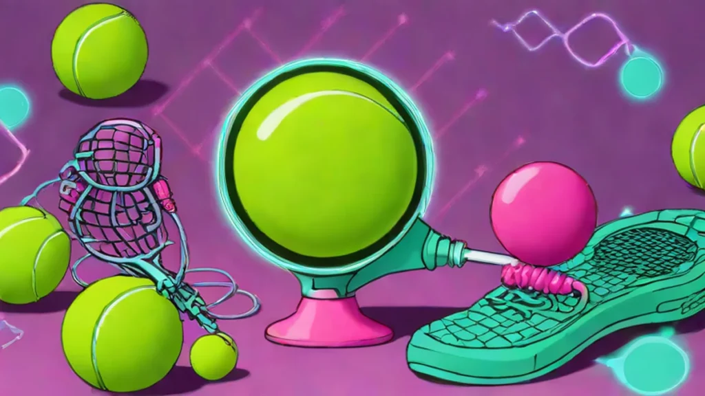 Limited edition Hello Nancy tennis themed suction massager and wand vibrator on a tennis court.