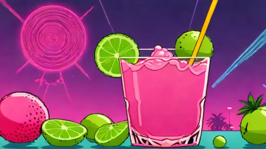 A pink Honey Deuce cocktail with honeydew melon ball garnishes at the US Open.
