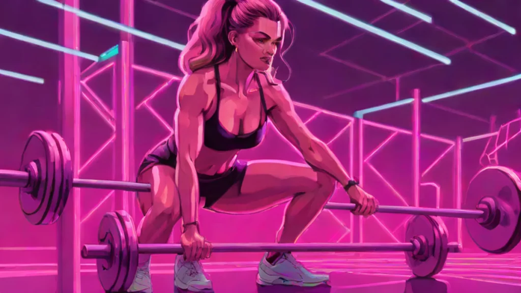 A woman in her late thirties performing heavy weightlifting exercises for body recomposition.