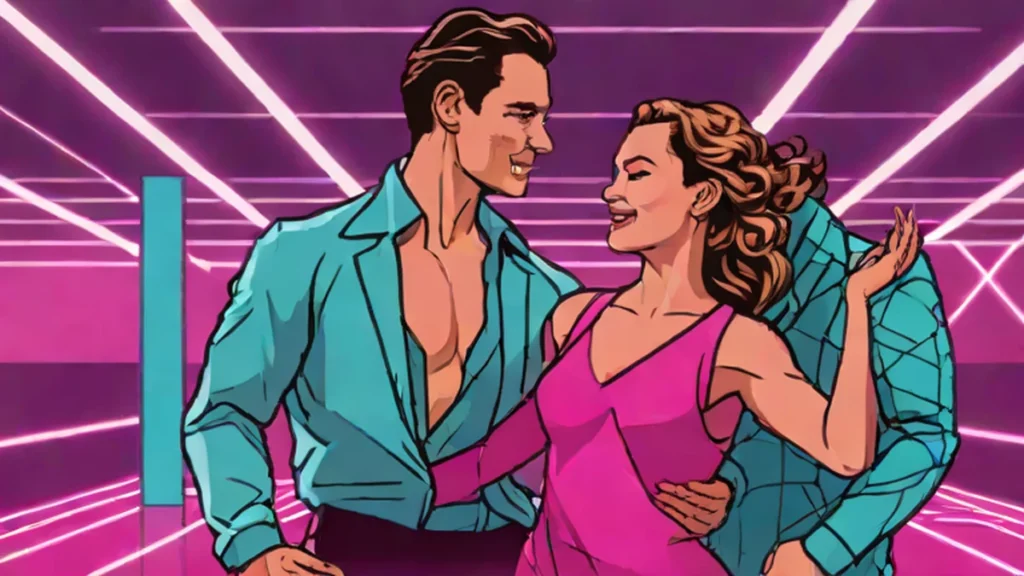Julia Stiles and Ezra Sosa posing together for Dancing With The Stars season 35.