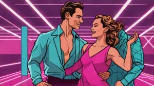 Julia Stiles and Ezra Sosa posing together for Dancing With The Stars season 35.