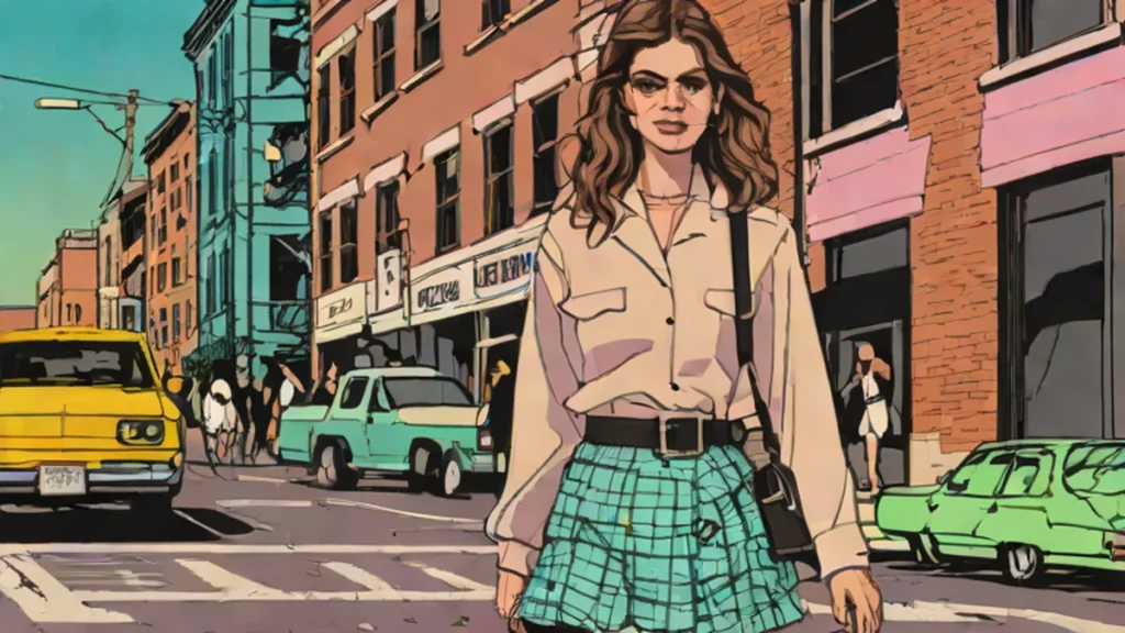 Kaia Gerber wearing a high-fashion Proenza Schouler Spring/Summer 2027 outfit in a city setting.