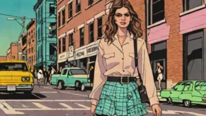 Kaia Gerber wearing a high-fashion Proenza Schouler Spring/Summer 2027 outfit in a city setting.