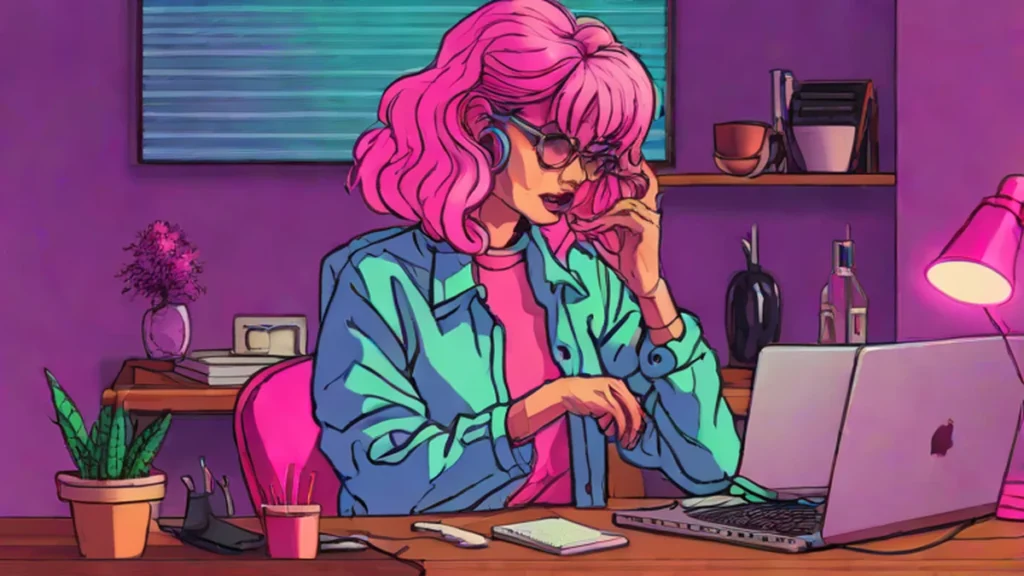 A mature woman closing her laptop at a desk to transition from studying to relaxing.