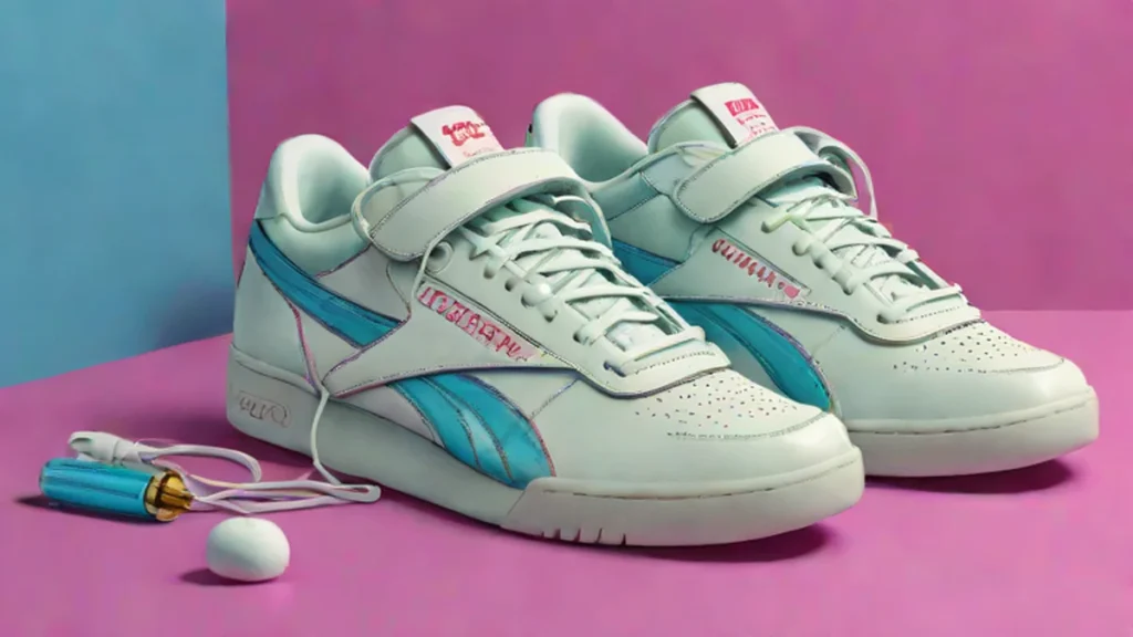 High-end Celine and Reebok Freestyle Lo white lambskin sneakers on a minimalist background.
