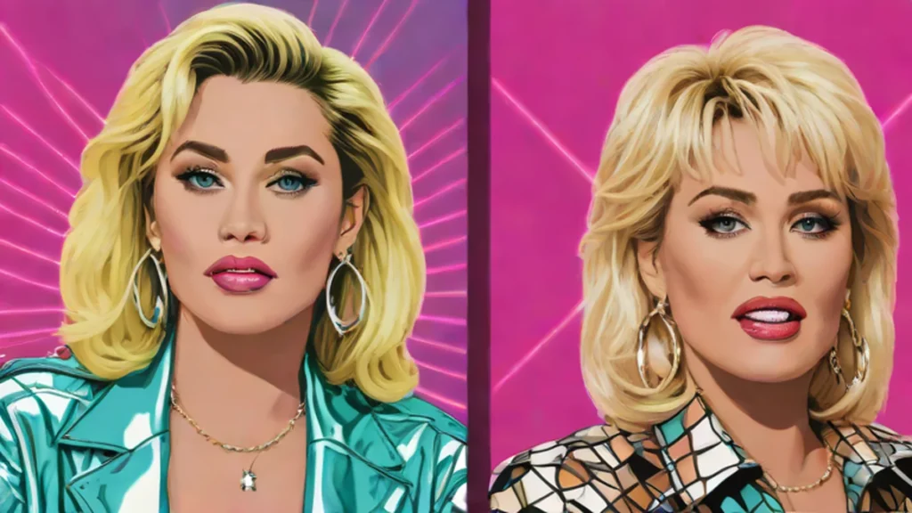 A side-by-side portrait of Miley Cyrus and country music legend Dolly Parton.