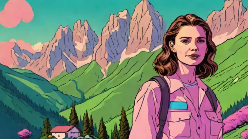 A beautiful woman enjoying the scenic mountain views of the Italian Dolomites.