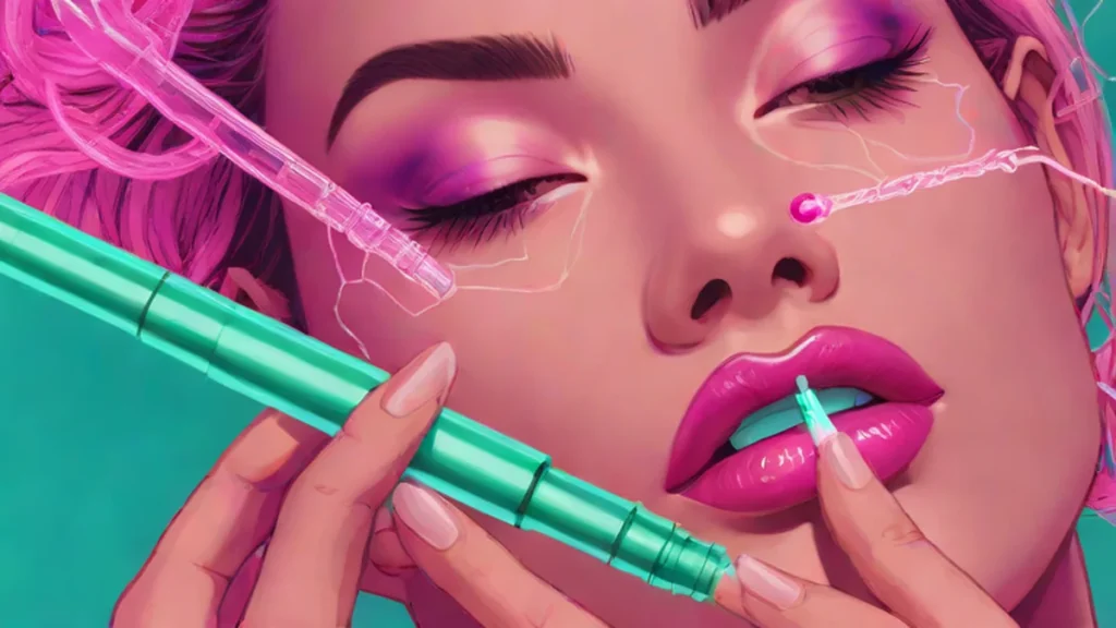 A medical professional administering an injectable treatment to restore volume to a woman's face.
