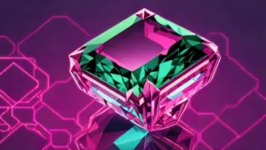 A large emerald-cut diamond ring resting on a reflective surface.