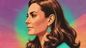 A close-up three-quarter profile portrait of Kate Middleton looking away with a calm expression.