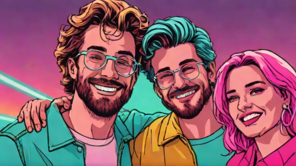 Sammy Harper and Jonathan Harrold smiling together as the only successful Love Is Blind UK couple.