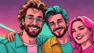 Sammy Harper and Jonathan Harrold smiling together as the only successful Love Is Blind UK couple.