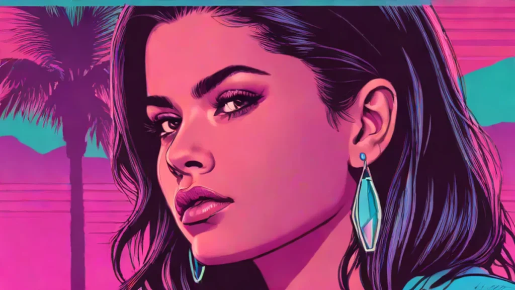 Close-up portrait of Selena Gomez looking directly at the camera with a serious expression.