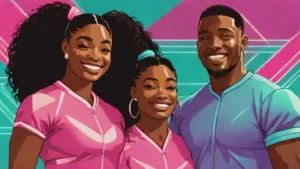 Simone Biles and Jonathan Owens smiling together as a supportive and happy couple.