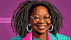 A professional portrait of Whoopi Goldberg smiling against a neutral studio background.