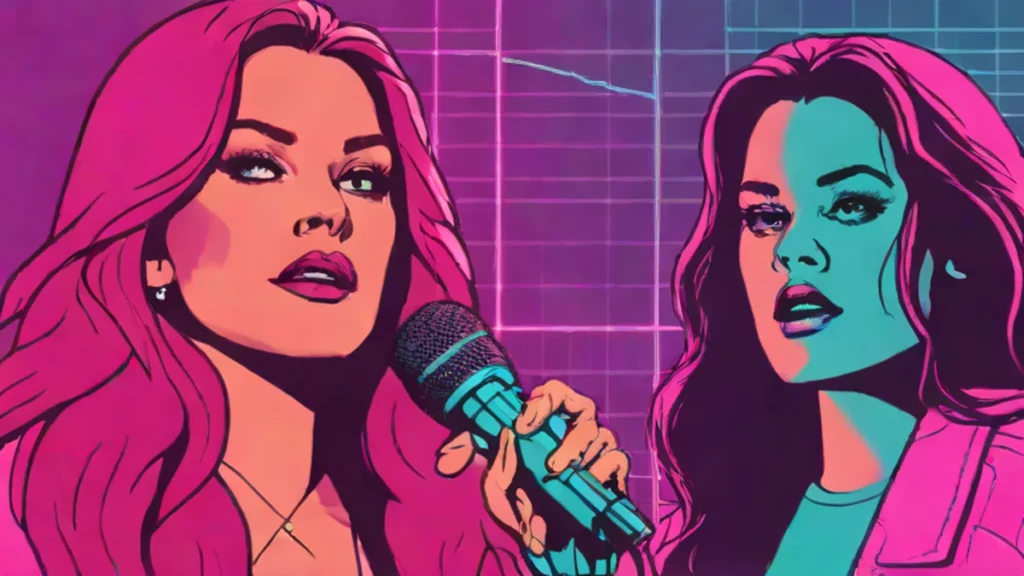 Side by side portraits of two female singers performing emotional music on stage.