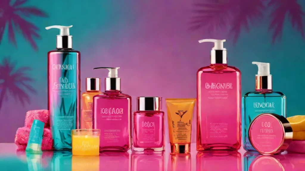 Bath & Body Works Essentials body wash and lotion on a reflective chrome surface.