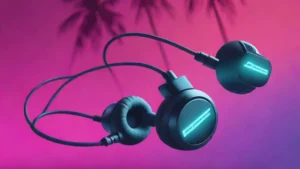 Bose wired earbuds with a braided cable resting on a wooden surface.