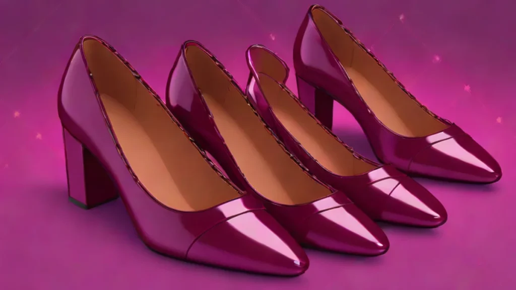 A pair of rich burgundy leather opera shoes with high-cut vamps on a wooden surface.