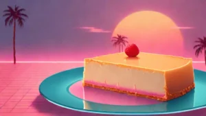 A slice of cheesecake on a white plate resting on a table surface.