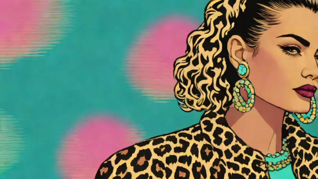A stylish woman wearing a leopard print jacket and gold earrings in a three-quarter profile view.