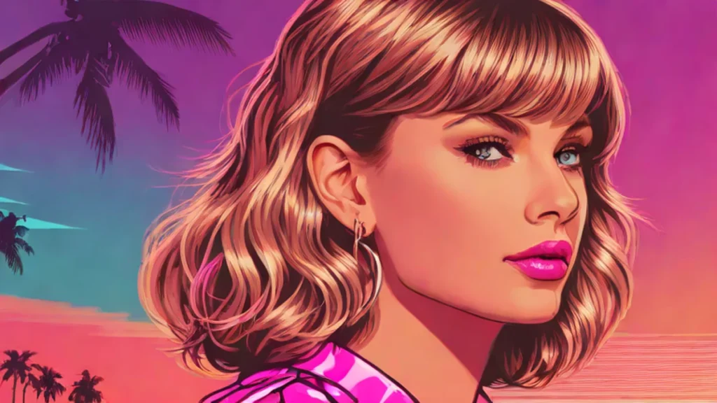 Taylor Swift debuting a sleek shoulder-grazing lob haircut and peachy makeup at the VMAs.