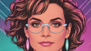 A close-up portrait of Tina Fey with a knowing expression for a 30 Rock retrospective article.